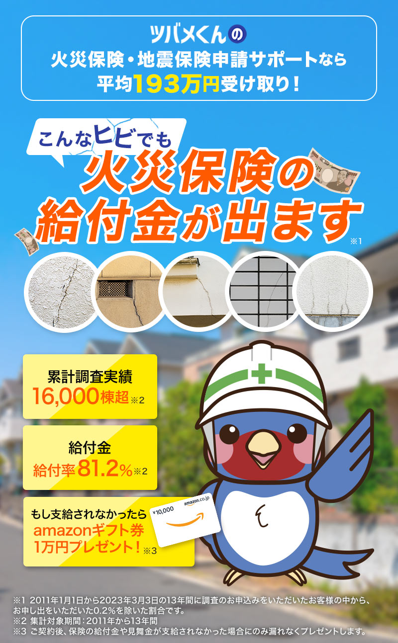住まい診断のツバメくんの正しい火災保険・地震保険の申請サポート